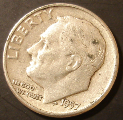 1957 Silver Roosevelt Dime Obverse