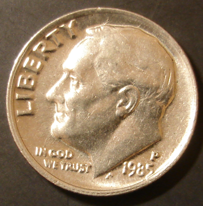 1985 Clad Roosevelt Dime from Circulation Obverse