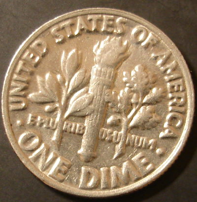 1985 Clad Roosevelt Dime from Circulation Reverse