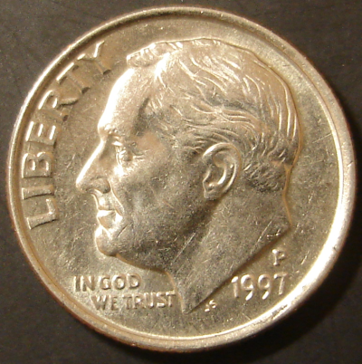 1997 Roosevelt Dime Obverse