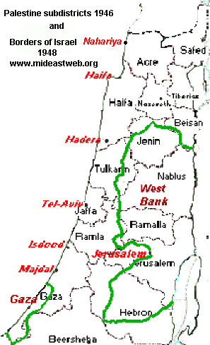 Map of Subdistricts of Mandatory Palestine and Borders of Israel